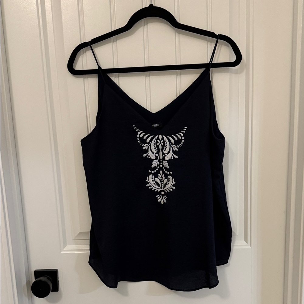 Express Blue Camisole with Intricate White Design